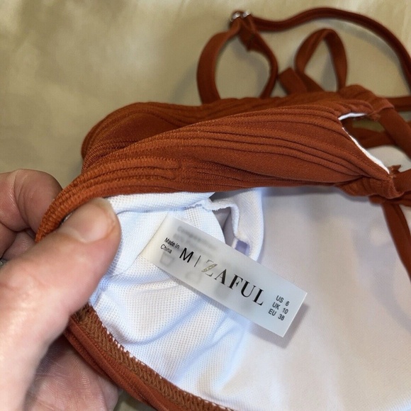 ZAFUL Women Strapless Wave Bandeau Bikini 2 Piece Swimwear Cheeky. Lace up. Sz M - Picture 13 of 16